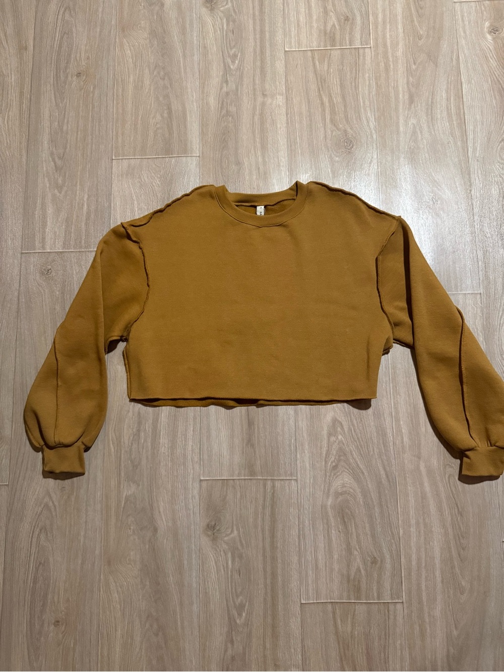 Camel Brown Cropped Exposed Seam Sweatshirt L